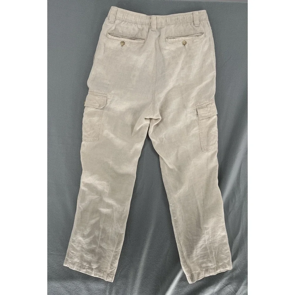 Caribbean Mens Cargo‎ Pants 32x30 100% Linen Straight Drawstring Relaxed Fit